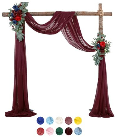 Surwin Hochzeit Vorhang Hochzeitsbogen Chiffon Stoff Querbehang Deko Gardinen Vorhang Tüll Vorhänge Hochzeitsbögen für Fotografie Party Hochzeit Zeremonie 10 Farben (75x1000cm(33FT),Dunkles Weinrot)
