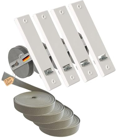 Rollwin 4x Gurtwickler Unterputz 185mm inkl. 4x 7m Gurt – Rolladen Gurtwickler Unterputz Weiß für 23mm Rolladengurt – Einlasswickler aus Deutschland – Rolladenwickler Rollo Aufwickler Gurtaufroller