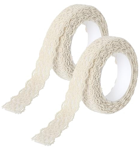 Lace Ribbon Selbstklebend 2 Rollen Vintage Dekoratives Gurtband Baumwolle Spitze Spitzenband，Geeignet für Handwerk, Hochzeit Dekorationen, Handwerk DIY Scrapbooking Dekorationen (Beige)