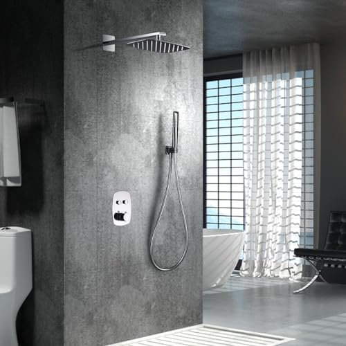 IMEX - Ducha Empotrada Termostática Cromada | Kit de Grifería Empotrado con Alcachofa y Rociador Antical Efecto Lluvia | Columna Ducha Empotrada con Grifo en Latón y Acero Inox S.304 | Serie Hidra