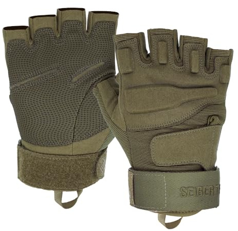 Seibertron S.O.L.A.G. Halvfingerhandskar för Män – Lätta Taktiska Handskar för Airsoft, Jakt, Fotografering och Klättring, amy grön, M