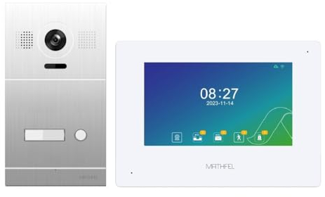 MATHFEL 4 Draht Bus IP Video Türsprechanlage 170 Grad Kamera, Außenstation in Aluminium, Full HD Auflösung (1x Monitor ohne WLAN)