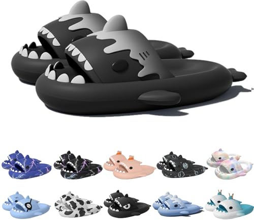 Argumub Zapatillas De Tiburón - Rayo, Estrellado, Pirata, Helado, Conejito, Nocturno, Fuego (Tiburón de Helado Negro, Adulto, Mujer, 38, Números (rango), Sistema tallas calzado EU, 39, mediano)