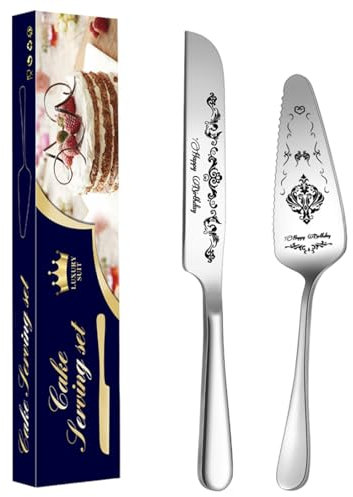 Xvilmaun Wedding Cake Server Set, Cake Cutting Set for Wedding, Cake Cutting Set for Wedding, Beautifully Engraved Cake and Cake Server for Wedding, Birthday, Parties and Events