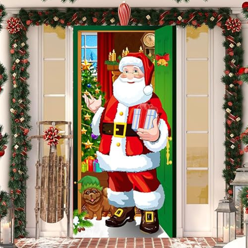 JLTXKST 185 X 90 cm Weihnachtsdeko Tür Banner, Weihnachten Tür Abdeckung, Türabdeckung Weihnachten Weihnachtsmann, Weihnachten Tür Abdeckung Dekoration, für Haus Haustür Veranda Weihnachten Deko