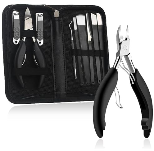 9Pcs Toenail Clippers for Thick and Ingrown Nails, Black Nail Clipper Kit, Professional Podiatrist Toe Nail Clippers-Heavy Duty Stainless Steel Pedicure Toenail Scissors Tools for Men Women