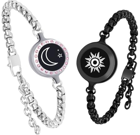 Long Long Distance Touch Bracelets,Vibration & Light up Couples Bracelets, Remote Smart Matching Couples Black silver Bracelet for Couples Long Distance Relationship Girlfriend Boyfriend Xmas Gifts