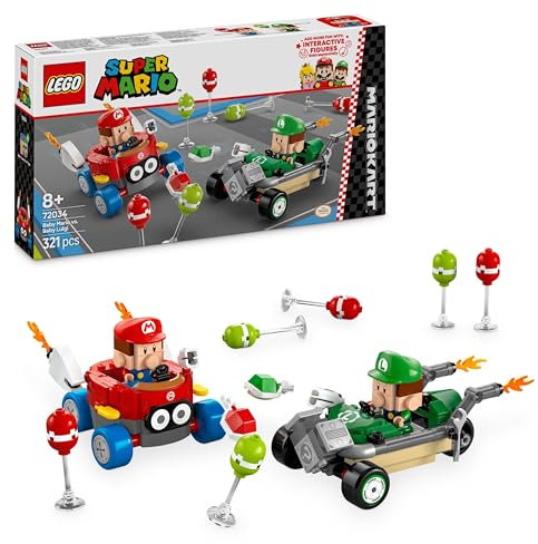 LEGO Super Mario: Mario Kart – Baby Mario vs. Baby Luigi Toy Set, with 2 Collectible Nintendo Character Figures and 2 Cars, Birthday Gift Idea for 8 Plus Year Old Boys, Girls and Gamers 72034