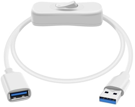 HuaLiSiJi USB 3.0 Verlängerungskabel mit Schalter USB 3.0 Kabel mit Schalter Unterstützt 5Gbps Datenübertragung und Stromversorgung, für PC Laptop, USB Fan, LED (Weiß, 5FT/1.5m)