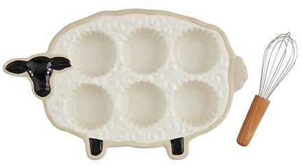 Mud Pie Muffinblech aus Keramik, Schaf, 17,8 x 28,9 cm, Weiß