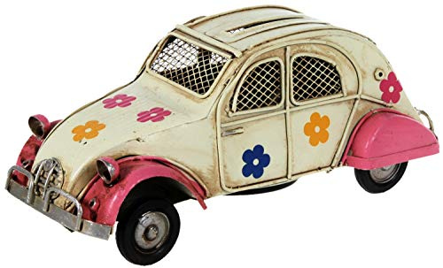 Metallauto geblümt rosa pink beige 16 cm als Spardose Auto Metall PKW Oldtimer Ente Nostalgie Citroen 2CV
