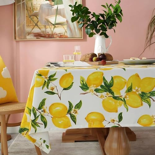 Clothfuna Zitronen-Tischdecke, Abwischbar, Wasserdicht, Öldicht für Esstisch, Party, Hochzeit, Geburtstag, Outdoor, Garten - 100 x 135 cm