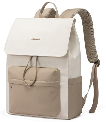 LOVEVOOK Sac a Dos Femme, Sac a Dos Leger avec Compartiment Ordinateur Portable, Pour le Travail l'Universite l'Ecole et les Voyages (Beige + Kaki, 15,6 pouces)