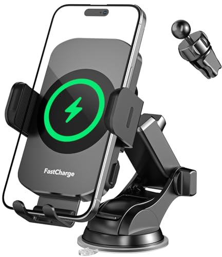 Wireless Car Charger Fast Charge 15W Car Clamp Car Charger Phone Mount Phone Holder for iPhone 16 15 14 13 12 11 Pro Max Xs, Samsung Galaxy S24 Ultra S23 S22 S21 S20 S10+