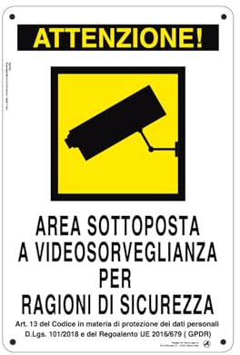 Cartello in Alluminio Area Videosorvegliata Ragioni Sicurezza 20x30 cm