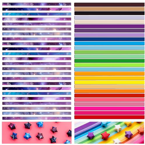 1080 PCS Origami Star Paper Strips - Pre-Cut Lucky Star Folding Paper for DIY Crafts, 27 Colors + Starry Sky Gradient, Decorative Arts Supplies for Party, Gift, Home Decor, Classroom, Wedding, Holiday