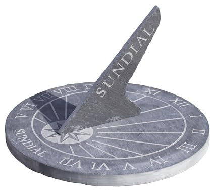 Round Slate Sundial 25x16x25cm Natural Grey Garden Heavy Tabletop Sun Clock Ornament Decor