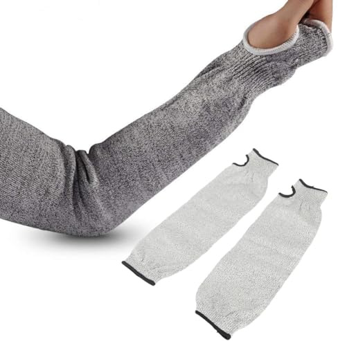 CYSFETENA 45cm Schnittschutzhandschuhe Küche, Gray HPPE Schnittfeste Handschuhe Lang, Schnittschutz Arm Sleeve mit Daumenloch, Unterarmschutz für Gartenarbeit Bauarbeiter Outdoor Aktivitäten