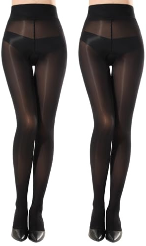 MANZI Ölig Glanzstrumpfhosen Offener Schritt Damen Glänzend Strumpfhose | Reißfest Seidenglatt Feinstrumpfhose 20 Den 2 Paar, Schwarz Hautfarben