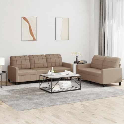 Snsowed 2-TLG. Sofagarnitur mit Kissen Cappuccino-Braun Kunstleder, Sofa Mit Relaxfunktion, Couchgarnitur, Wohnzimmer Sofa, Couch, Sofa Set 3201382