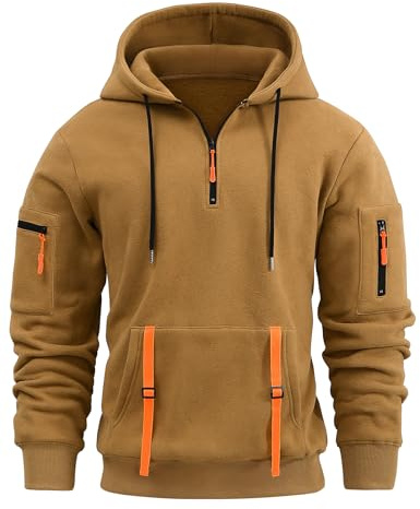 Lonya Sweat a Capuche Homme Manches Longues Sweatshirts 1/4 zippé Kangourou Hoodie Hiver Et Automne Sport Travail Pull Sweats