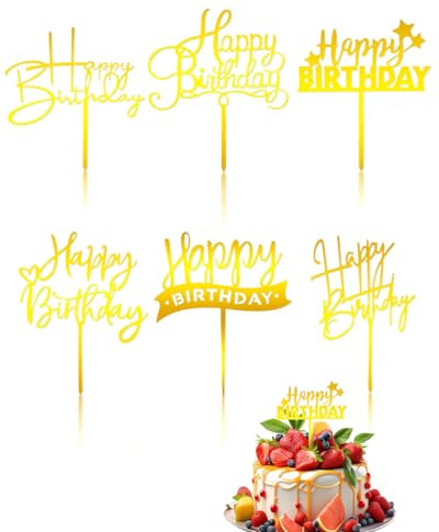 Tortenaufsätze Happy Birthday, goldfarben, 6 Stück, Happy Birthday, Kuchendekorationen, Buchstaben für Kuchen, personalisierte goldene Cupcake-Topper für Damen, Party-Dekorationen