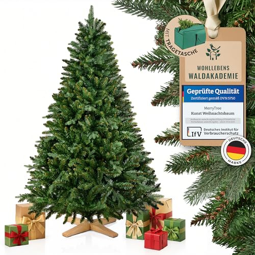 MerryTree Premium künstlicher Weihnachtsbaum 120 cm - Kleiner Weihnachtsbaum künstlich aus naturgetreuem PVC + PE - Spritzguss Mix mit Holzfuß - Kunst Tannenbaum - Christmas Tree - edler Christbaum