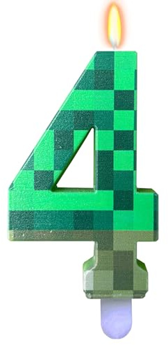 ParPix Pixel Geburtstagskerzen 4 Geburtstag Mädchen Junge, Pixelmotiv Kerzen Zahlen 4, Grün 4 Geburtstagskerzen, 4. Geburtstag Kuchen Kerzen, Videospiel Pixel Thema 4 Zahlenkerze, Zahlen 4 Kerze
