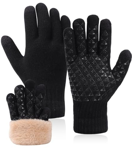 Men Non-slip Winter Gloves Soft Thermal Fleece Lining Touch Screen Warm Knitted Glove for Cycling Running Driving Hiking