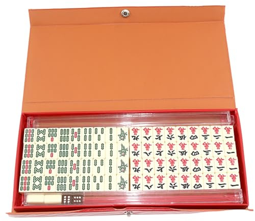 DAGLLGEW Mini-Mahjong-Set, tragbares chinesisches Mahjong-Steinset mit 144 Steinen, 2 Ersatzsteinen, 2 Würfeln und 4 durchsichtigen Haltern für unterwegs, chinesisches -Steinset, Karten, 2025
