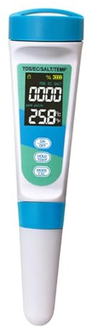F Fityle Probador Digital de Agua para Piscinas. Mide Sal, TDS y Temperatura. Medidor de TDS para acuarios, spas y Agua Potable.