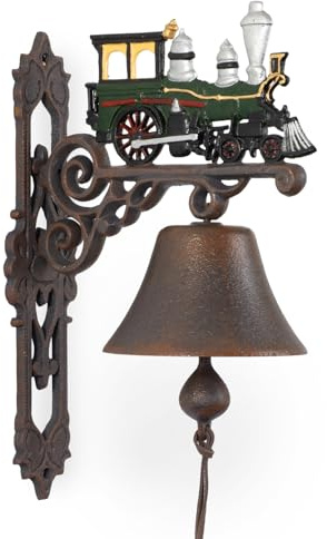 Moritz Nostalgische Wandglocke Gusseisen mit Deko-Lokomotive - Klingel für Garten Haus Tür Wand - Türglocke wetterfest rustikal bunt - 24,5 x 14 x 33 cm - Antik-Look