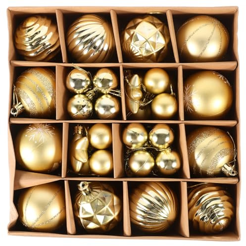 UKCOCO 42Pcs Weihnachtskugeln Gold: Mini Christbaumkugeln Weihnachtskugel - Hängedekoration Für Weihnachtsfeiern Und Baumdekoration Weihnachtsbaumanhänger 6cm