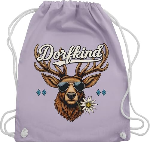 Shirtracer Turnbeutel Rucksack - Kompatibel mit Oktoberfest Tasche - Dorfkind Hirsch Edelweiß - bayrisch Trachten - Unisize - Pastell Lila - trachtenrucksack bayrische trachtentaschen bayern