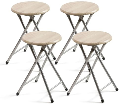 THE SECRET HOME - Pack de 4 Taburetes Plegables de Madera - 30x45cm - Estructura Metálica - Ideal para Cocina, Terraza o Jardín (Madera Clara - Pack de 4)
