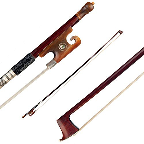 Eujgoov Pernambuco 4/4 Geigenbogen in Voller Größe, Ausgewogener Hornstil mit Hochwertigem Pferdehaar für Violine. Brauner Bogenstab aus Pernambuco