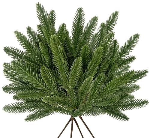 4 Stück Künstliche Tannenzweige wie Echt 45cm weich Silikon Tanne Zweige Weihnachten lang Tannen Kunsttanne Tannengrün Dekozweige Adventskranz Deko Weihnachtskranz Kunstzweige Tischdeko (Grün Tanne)