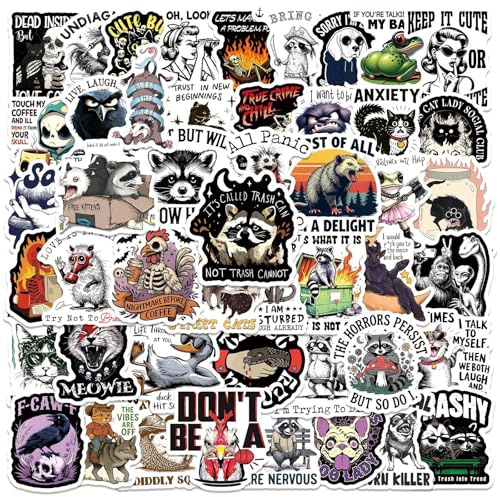 Motivation Tiere Aufkleber 50 Stück Wasserdicht Lustige Niedliche Raccoon Stickers für Skateboard Scrapbook Laptop Phone Gepäck Auto Gitarre,Vinyl Cartoon Katze Hund Sticker für Mädchen Erwachsene