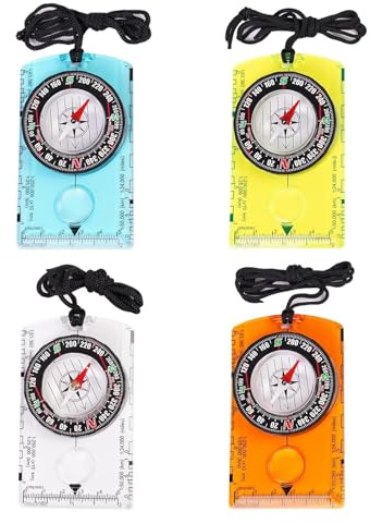 4 PCS Outdoor Compass with Adjustable Declination, Magnifier, Ruler, Scale, Multifunctional, Waterproof for Hiking and Camping, 4 Colors