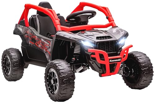 AIYAPLAY Coche Eléctrico para Niños 12V, Kawasaki Teryx KRX 1000, Coche de Batería UTV con 2 Motores, Control Remoto 2,4G, Suspensión Trasera, Faros, USB, para Niños de +3 Años, Rojo