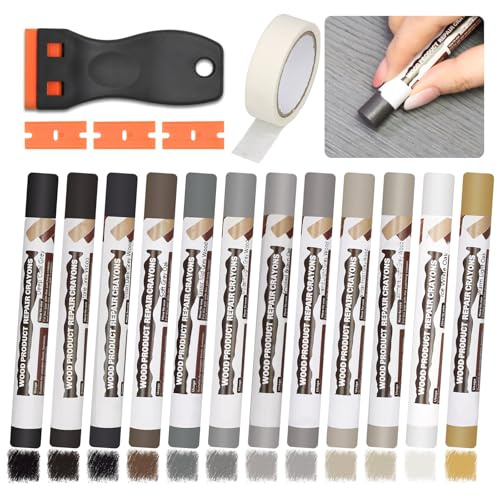 Masilla para Madera 12 Colores Gris, Masilla Madera, Reparador Madera, Masilla Reparadora Madera, Cera para Madera, Reparador Arañazos Parquet para Agujeros, Rayaduras, Grietas en Laminado