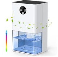 Deshumidificateur d‘air Anti Moisissure Silencieux 1800ML Déshumidificateur Electrique Portable avec 4/8H Minuterie, Dégivrage Automatique, 7 Couleurs Lumières pour Chambre/Salle de Bain/Maison/Bureau