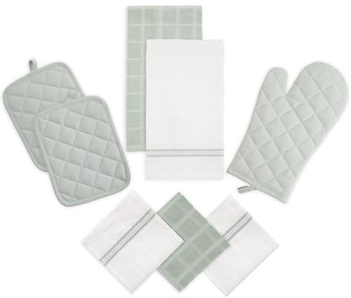 8-Piece Cotton Kitchen Towel, Dishcloth, Oven Mitt, and Pot Holder Set (SAGE)