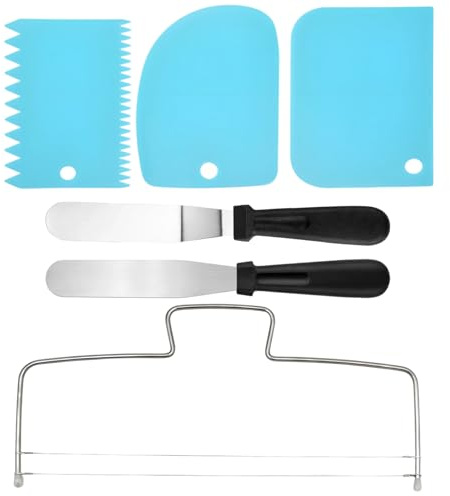 Tortenschneider, 6-teiliges Set mit Tortenbodenschneider und Tortensäge, Ideal zum Schneiden von Kuchen und Torten, Enthält 1 Tortenbodenschneider, 3 Cremeschaber, 2 verschiedene Tortenmesser, 32 x 15