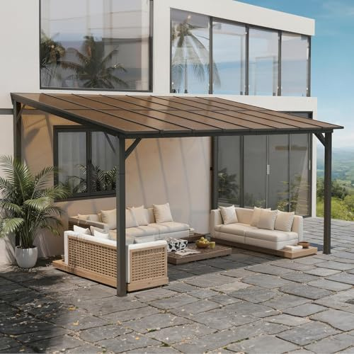 Amopatio Terasstak fristående 4,2 x 3 m, terrasstak med 6 mm dubbla plattor av polykarbonat, UV-skydd och regnsäker, robust stålkonstruktion paviljong för trädgård, terrass, champagne