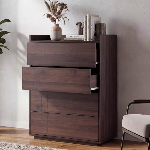 Mendler Commode HWC-P44 en MDF, 107 x 80 x 40 cm, Aspect Noyer