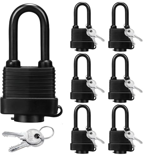Lot de 6 cadenas résistants aux intempéries 40mm, cadenas étanches en laiton - Avec 12 clés - Cadenass en laiton - Avec clé - Pour l'extérieur, le garage, la clôture