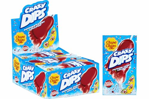 Chupa Chups Crazy Dips Cola, enthält 24 Stück, erfrischend-süßer Cola-Geschmack, geeignet für Geburtstag, Halloween, Weihnachten, 24 x 14g