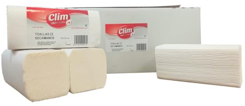 Clim Profesional 3.000 Toallas de Papel Secamanos en Formato Zig Zag. Toallas de Papel Absorbentes y de Doble Capa con 18gr/Capa Aprox. Súper Resistentes.