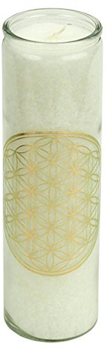 Duftkerze in Glas Blume d. Lebens weiß Stearin